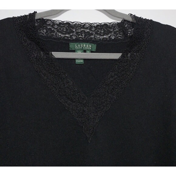 Lauren Ralph Lauren Black Silk And Cashmere Beaded Sleeve Neck Sweater X-LARGE - Picture 2 of 7